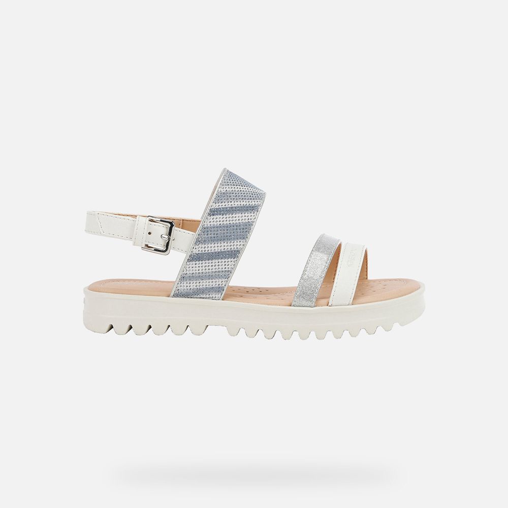 Sandalias Geox Menina Branco/Prateadas - Coralie - RUCTV0294